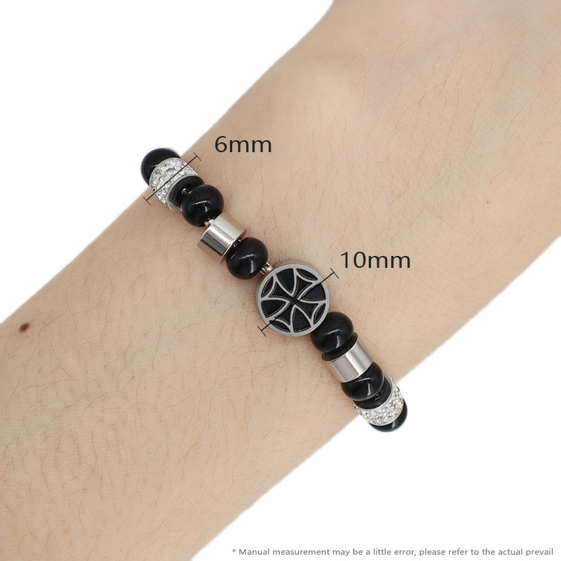 Fashion Customized China Factory Wholesale Manufacture Women Jewelry Ajustable Black Beads CZ Stainless Steel Cross Charm Bangle Bracelet For Gift