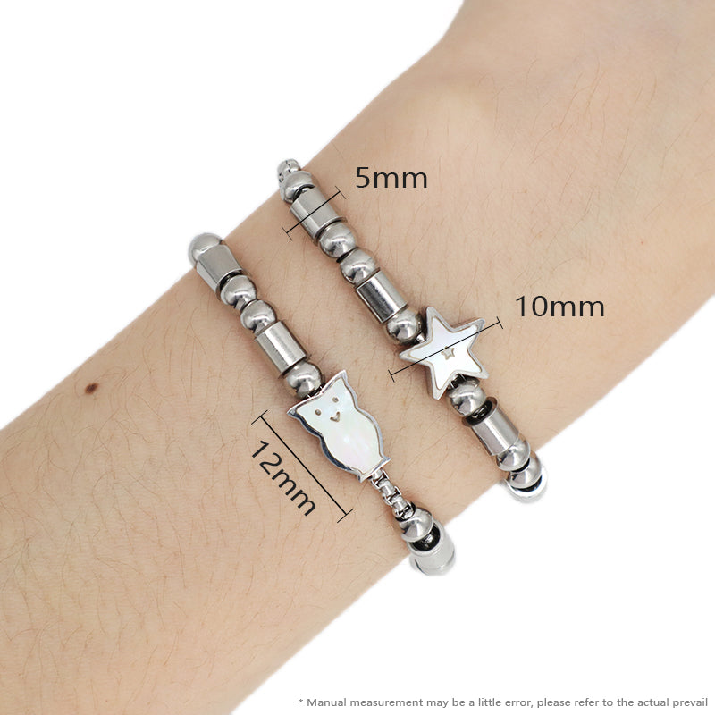 Women Customized Wholesale China Factory Manufacture Fashionable Ajustable No Tarnish Stainless Steel Cat Star Charm Bracelet Bangle For Jewelry Gift