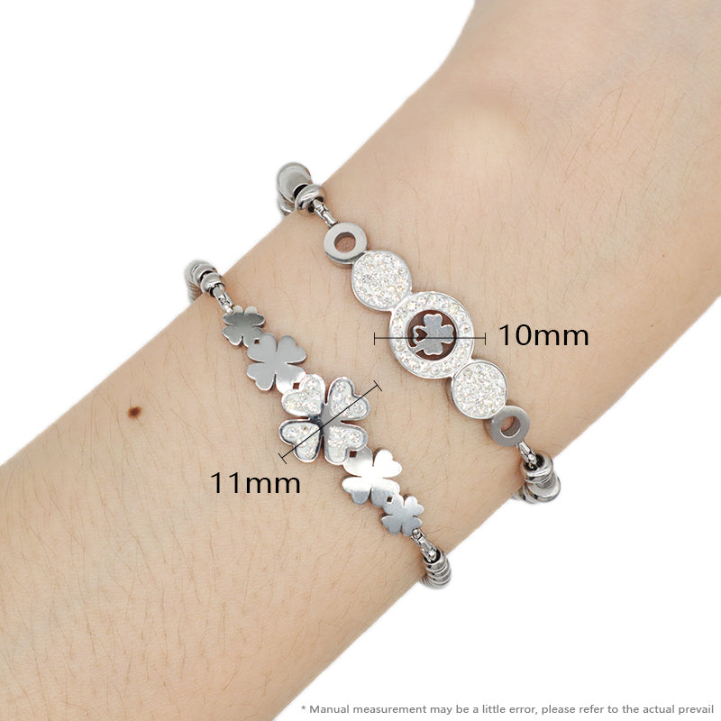 New Bulk Sale Fashionable Custom Manufacture China Factory Jewelry Ajustable CZ No Tarnish Flower Four Leaf Clover Charm Stainless Steel Cuff Bangle Bracelet For Gift