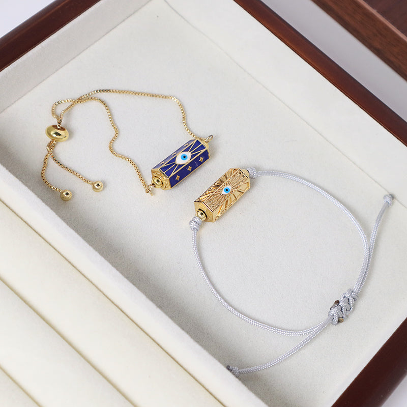 OEM Wholesale Factory Custom Jewelry Handmade Blue Eye Chain Bracelet Ajustable Enamel Rope Gold Plated Evil Eyes Charm Bracelet