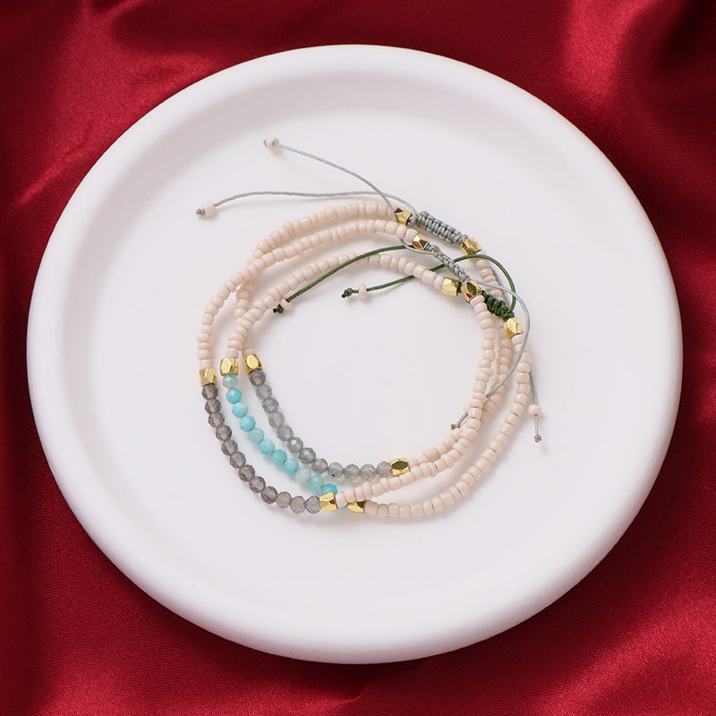 New Custom Women Handmade Ajustable Gold Plated Charm Glass Crystal Seed Beads Woven Macrame Bracelet