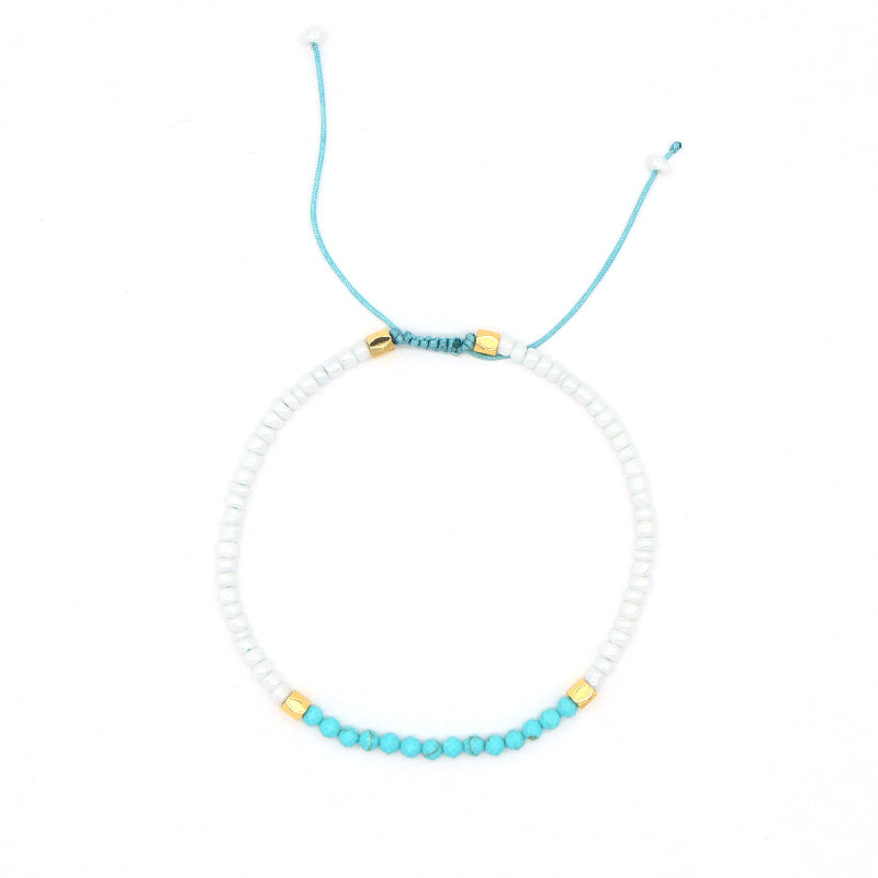 Handmade New Factory Custom Women Ajustable Gold Plated Charm Woven Macrame Blue Glass Crystal White Seed Beads Bracelet