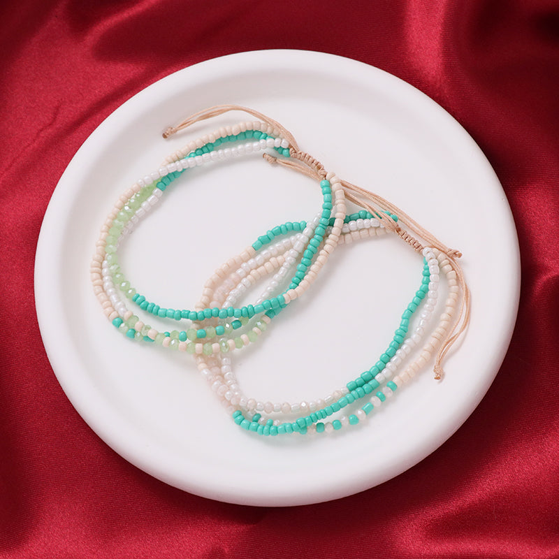 Three Layer Blue Green Pink Colorful Custom Handmade Wholesale Women Ajustable Braided Macrame Glass Crystal Seed Beads Bracelet