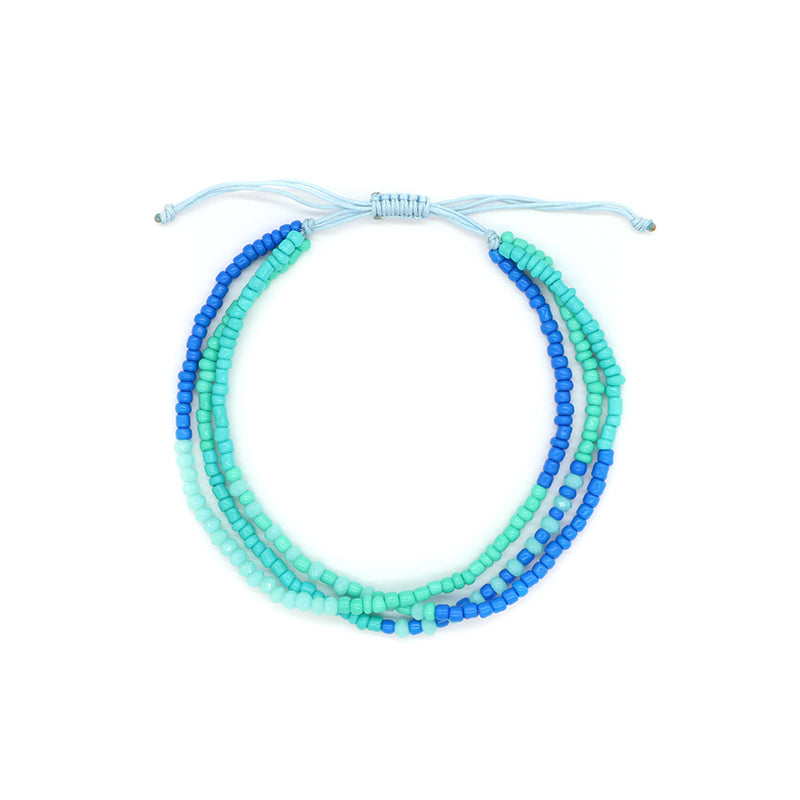 Three Layer Blue Green Pink Colorful Custom Handmade Wholesale Women Adjustable Braided Macrame Glass Crystal Seed Beads Bracelet