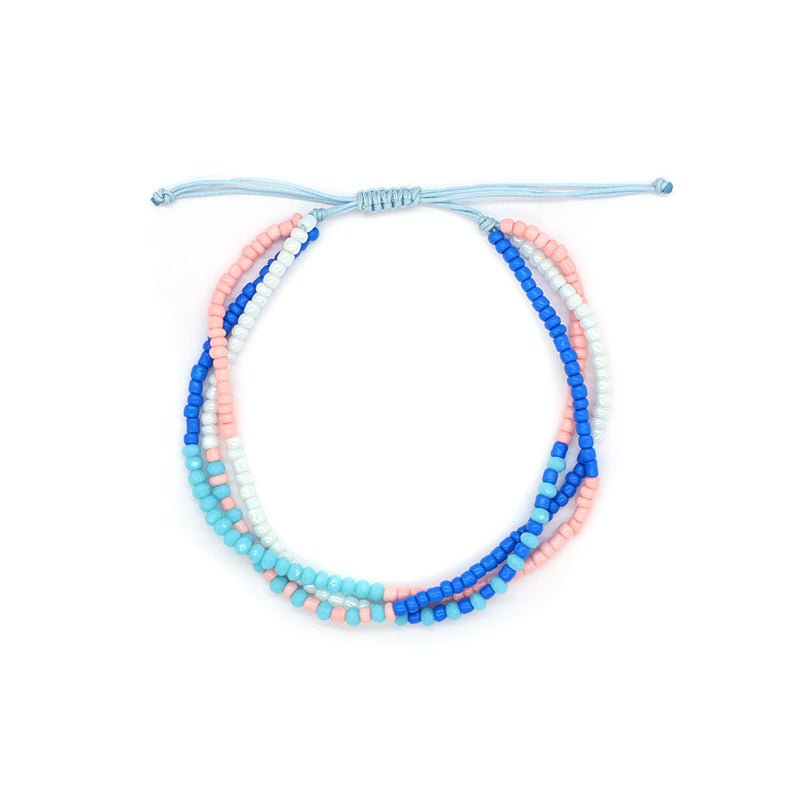 Three Layer Blue Green Pink Colorful Custom Handmade Wholesale Women Adjustable Braided Macrame Glass Crystal Seed Beads Bracelet