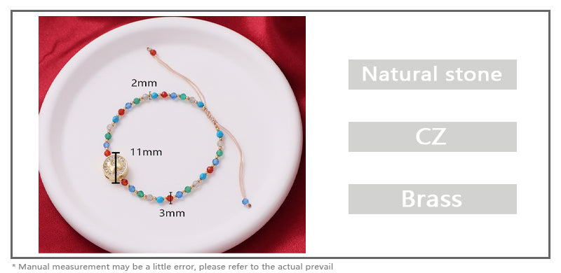 New Arrival Customized Handmade Ajustable Gold Plated CZ Charm Woven Macrame Natural Stone Beads Bracelet For Gift Women