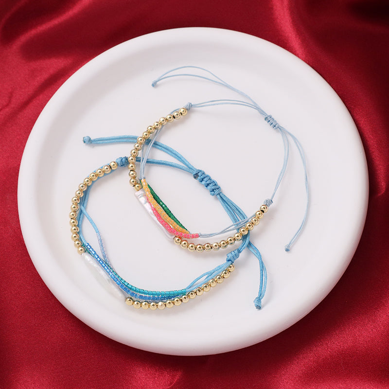OEM Handmade Custom Four Layer Women Jewelry Adjustable Natural Fresh Water Pearl Braided Woven Macrame Miyuki Beads Bracelet