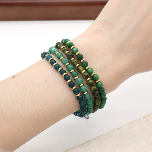 Wholesale Custom Women Handmade Gold Plated Charm Blue Green 4mm Healing Energy Gemstone Macrame Natural Stone Beaded Bracelet