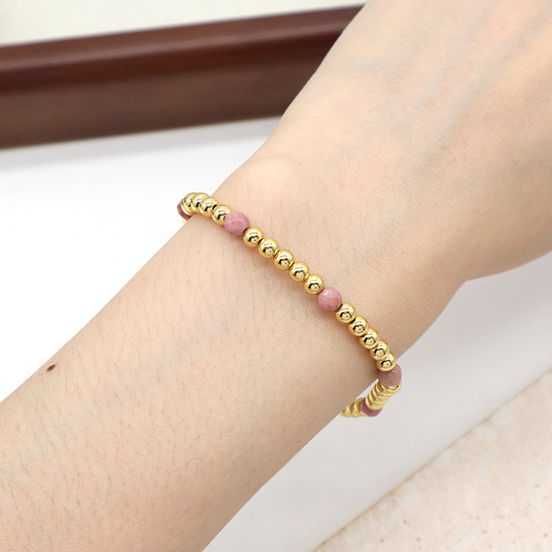 New Arrival OEM Fashion Custom Handmade Women Jewelry Gift 4mm Gold Plated Beaded Elastic Yoga Natural Stone Beads Bracelet