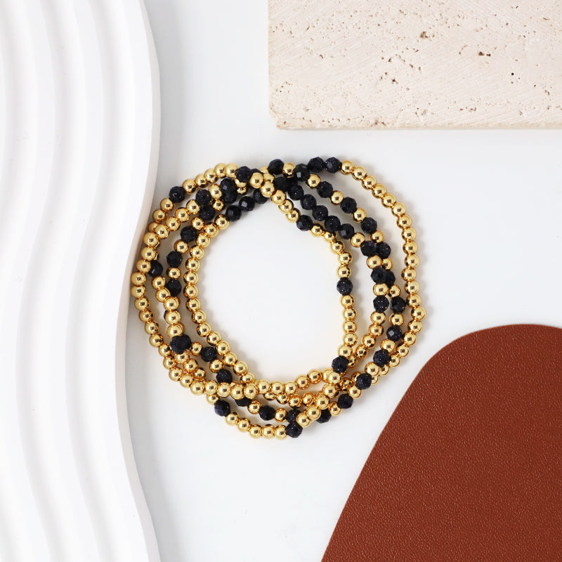 4mm Gold Plated Brass Beaded Wholesale Custom Fashionable Gift Handmade Elastic Gemstone Natural Stone Beads Bracelet For Women