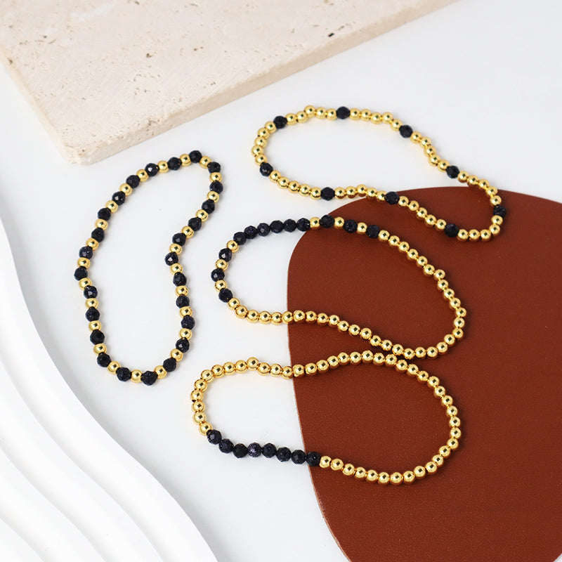 4mm Gold Plated Brass Beaded Wholesale Custom Fashionable Gift Handmade Elastic Gemstone Natural Stone Beads Bracelet For Women