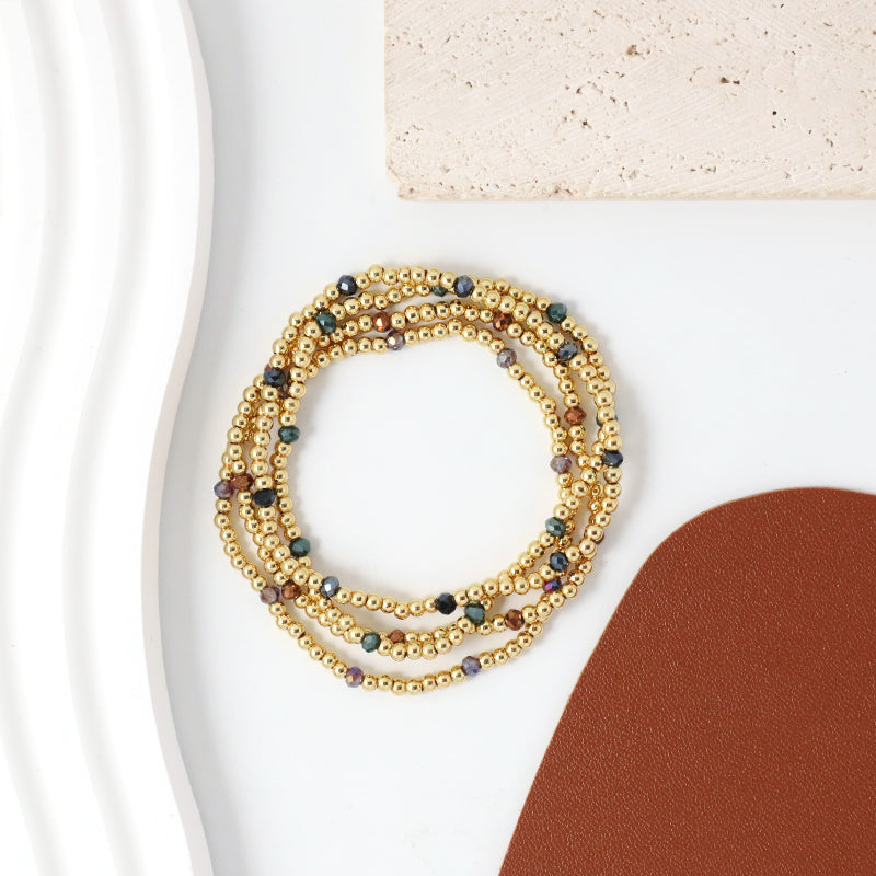 Fashion Design Women Gift Jewelry Custom 3mm Gold Plated Beaded Handmade Elastic Gemstone Faceted Natural Stone Beads Bracelet