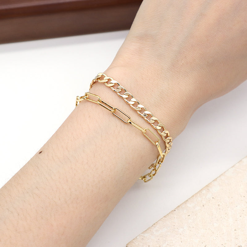 Good Quality China Factory Wholesale Fashionable Customized Women Gift Manufacture Gold Plated Double Layer Chain Bracelet