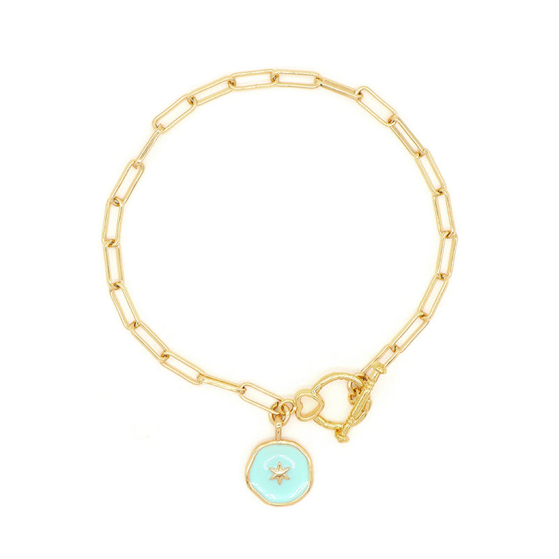 Wholesale China Factory Fashion Custom Gift OT Clasp Chain Bracelet Jewelry Gold Plated Blue Enamel Charm Bracelet For Women