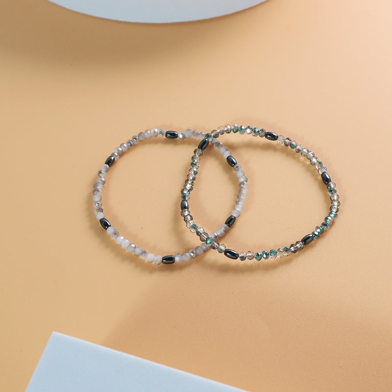 Manufacture Handmade China Factory Wholesale OEM Custom Women Jewelry Ajustable Elastic Hematite Glass Crystal Beaded Bracelet