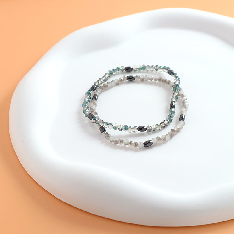 Manufacture Handmade China Factory Wholesale OEM Custom Women Jewelry Ajustable Elastic Hematite Glass Crystal Beaded Bracelet