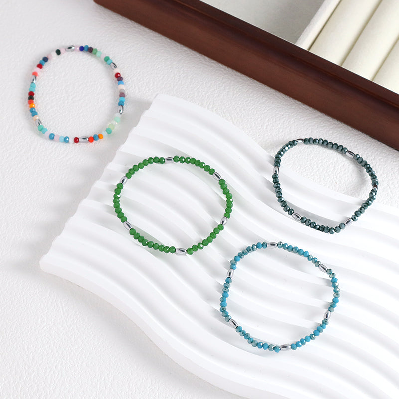 OEM Wholesale Custom Women Handmade China Factory Jewelry Ajustable Colorful Elastic Glass Crystal Hematite Beaded Bracelet