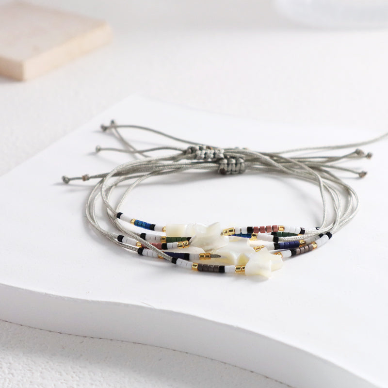 New Arrival Wholesale Fashion Jewelry Handmade Custom Adjustable Braided Woven Macrame Shell Star Charm Miyuki Beads Bracelet