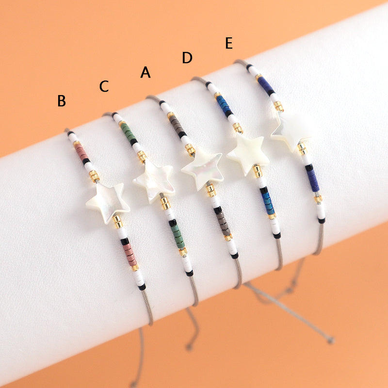 New Arrival Wholesale Fashion Jewelry Handmade Custom Adjustable Braided Woven Macrame Shell Star Charm Miyuki Beads Bracelet