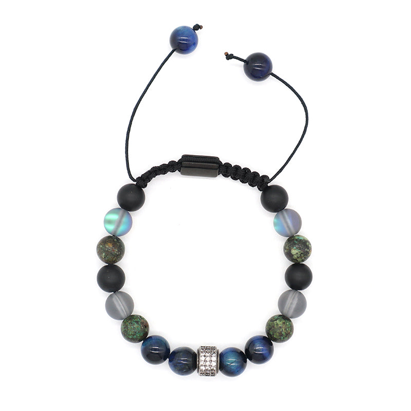 Fashionable Jewelry Wholesale Customized Ajustable CZ Handmade 8mm Stone Beads Natural Stone Woven Macrame Knots Bracelet