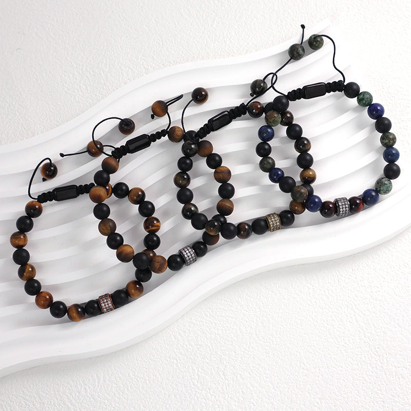 Ajustable Handmade Wholesale Custom Fashion Jewelry CZ 8mm Stone Beads Natural Stone Woven Macrame Knots Bracelet For Men Women