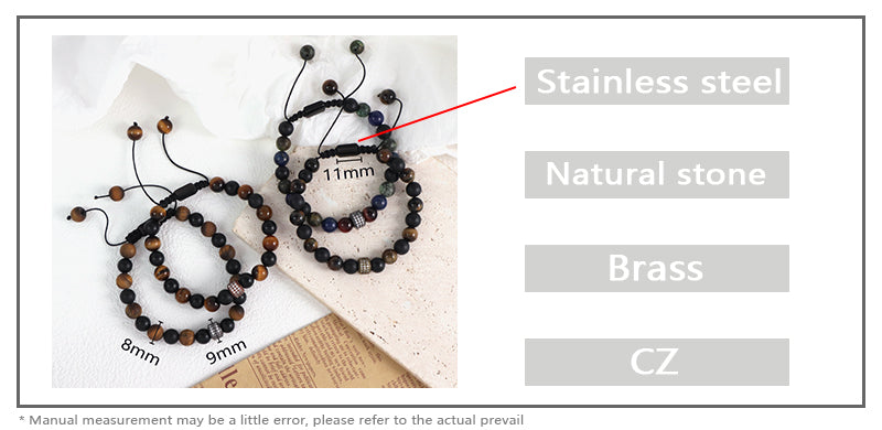 Ajustable Handmade Wholesale Custom Fashion Jewelry CZ 8mm Stone Beads Natural Stone Woven Macrame Knots Bracelet For Men Women