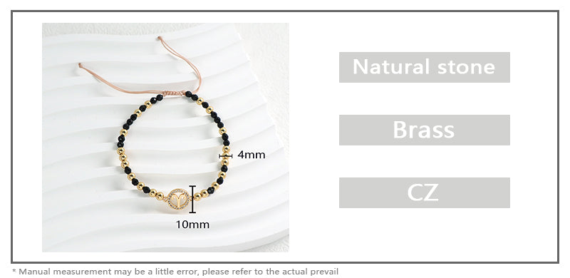 New Arrival Custom Women Handmade Ajustable Gold Plated CZ Constellations Charm Woven Macrame Black Natural Stone Beads Bracelet