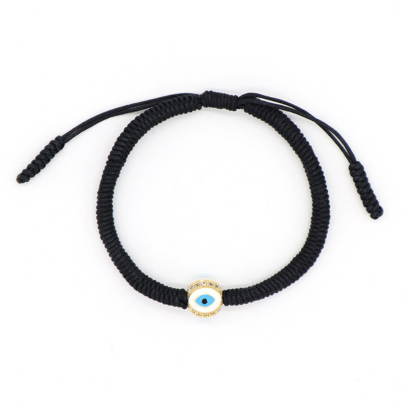 OEM Custom Handmade Wholesale Eye Charm Jewelry Black Rope Woven Braided Macrame Ajustable Gold Plated Enamel Evil Eyes Bracelet