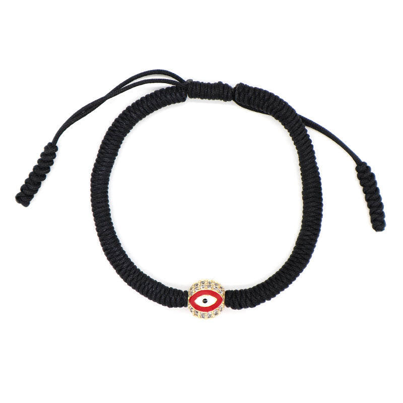 OEM Custom Handmade Wholesale Eye Charm Jewelry Black Rope Woven Braided Macrame Ajustable Gold Plated Enamel Evil Eyes Bracelet