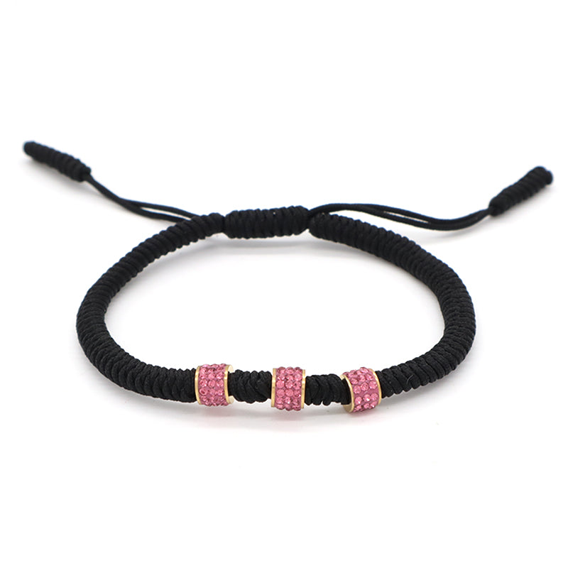 Friendship New Wholesale OEM Custom Jewelry CZ Stainless steel Connector Charm Ajustable Rope Handmade Woven Macrame Bracelet