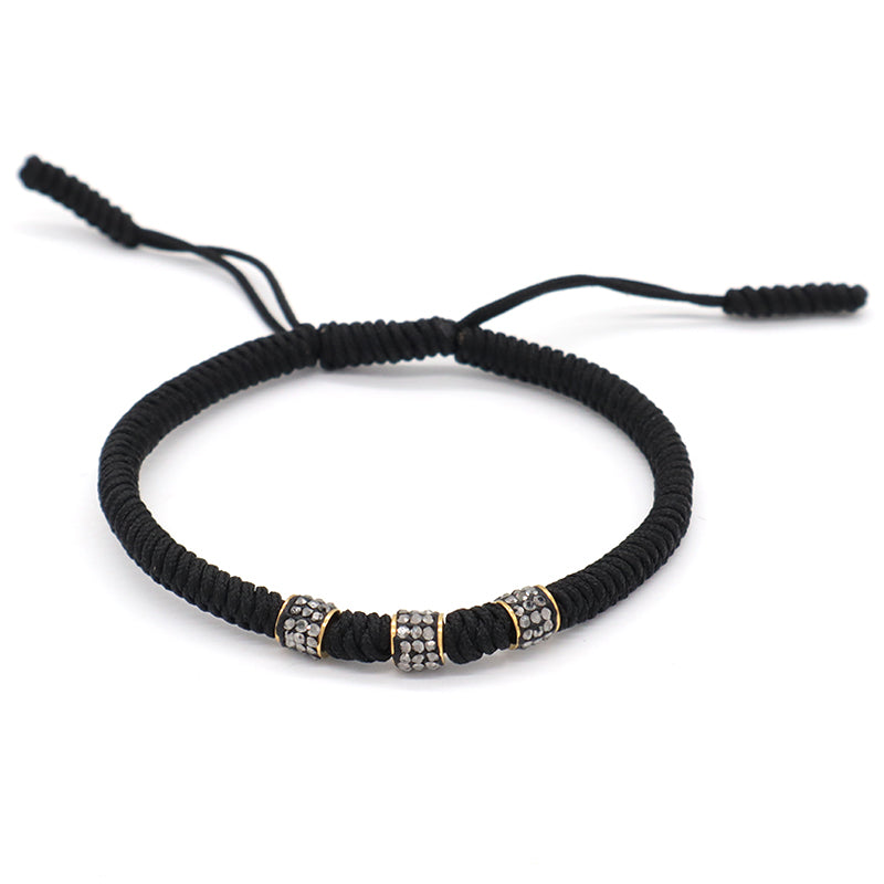 Friendship New Wholesale OEM Custom Jewelry CZ Stainless steel Connector Charm Ajustable Rope Handmade Woven Macrame Bracelet
