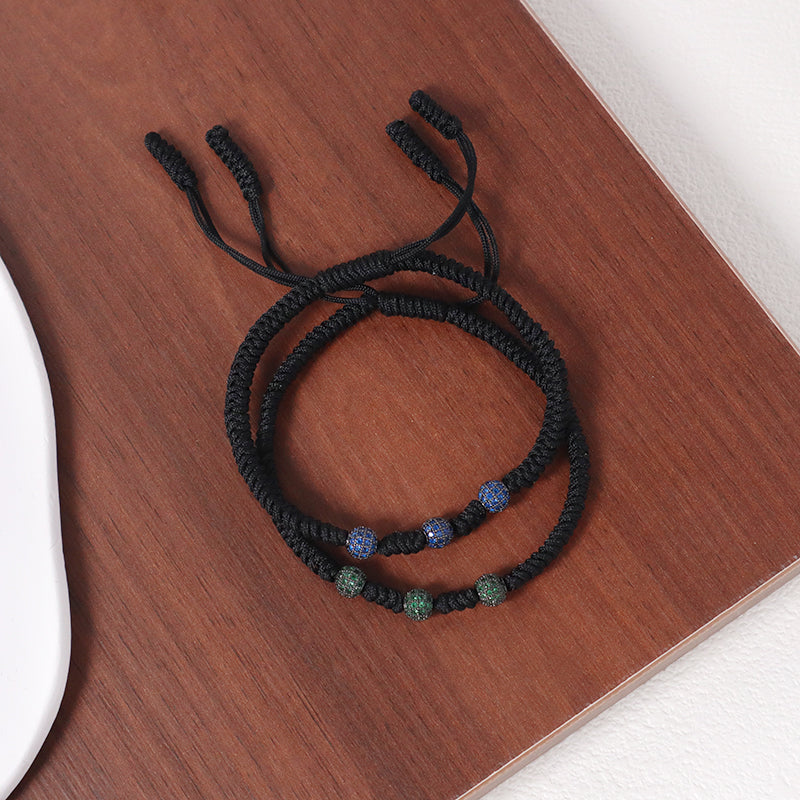 OEM Custom Friendship New Wholesale Jewelry CZ Green Blue Beads Charm Ajustable Rope Handmade Woven Braided Macrame Bracelet
