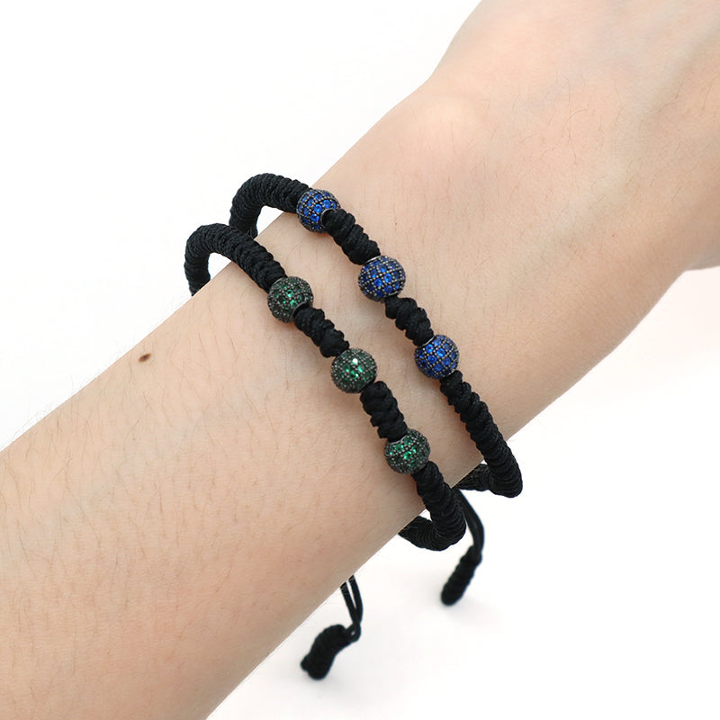 OEM Custom Friendship New Wholesale Jewelry CZ Green Blue Beads Charm Ajustable Rope Handmade Woven Braided Macrame Bracelet