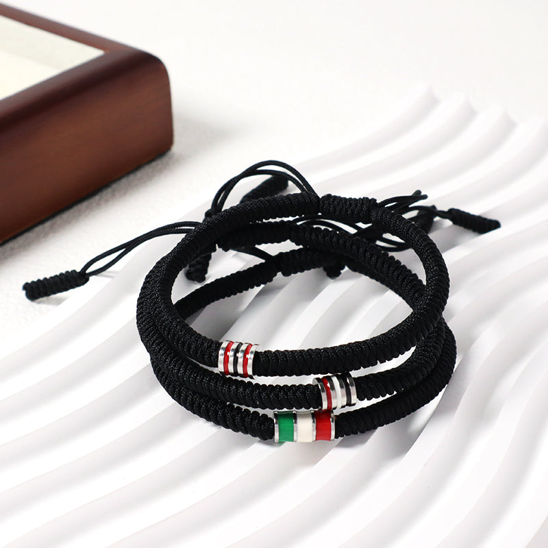 New Arrival OEM Custom Wholesale Jewelry Enamel Stainless Steel Charm Ajustable Rope Braided Handmade Woven Macrame Bracelet