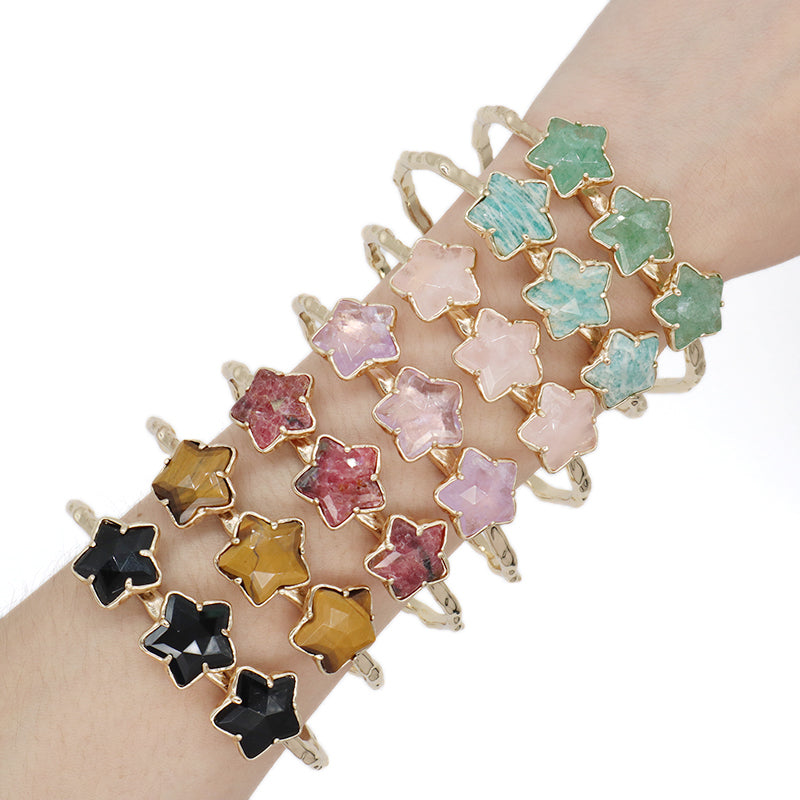 Wholesale Fashion Custom Factory Jewelry Pink Purple Blue Black Gold Plated Cuff Star Natural Stone Bangle Bracelet For Women