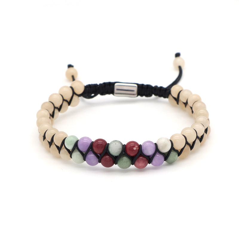 Mens Women Wholesale Double Layer Customized OEM Stainless Steel Logo Macrame Handmade Woven 6mm Natural Stone Beads Bracelet