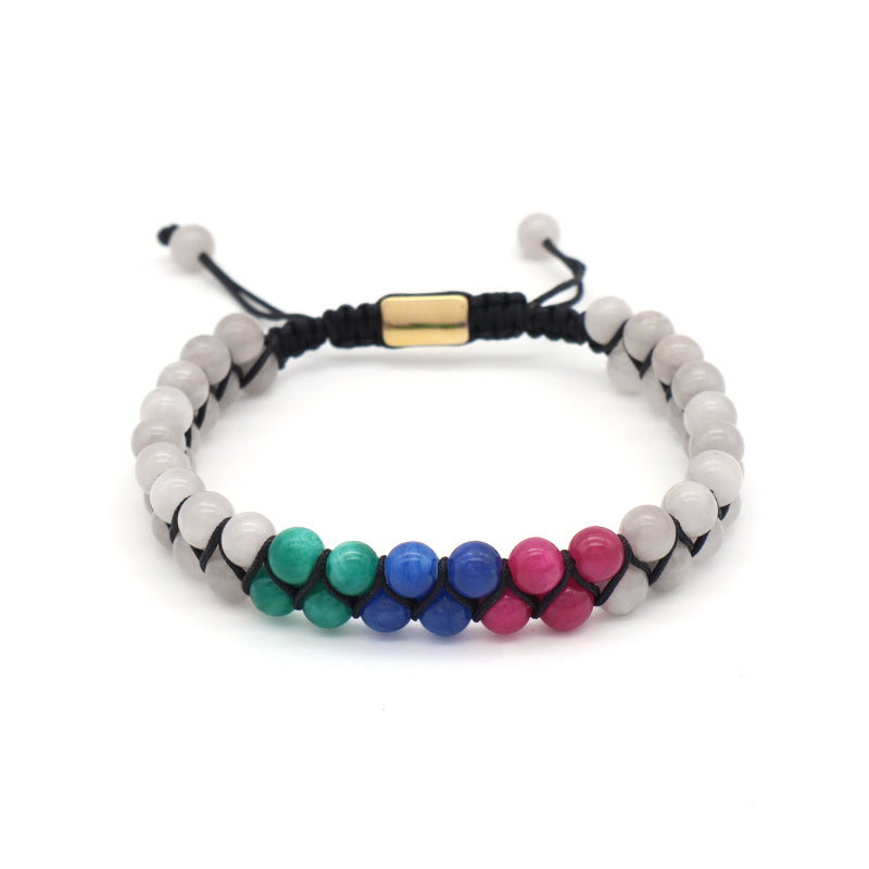 Various Colorful Custom OEM Mens Women Double Layer Stainless Steel Logo Macrame Woven Handmade 6mm Natural Stone Beads Bracelet