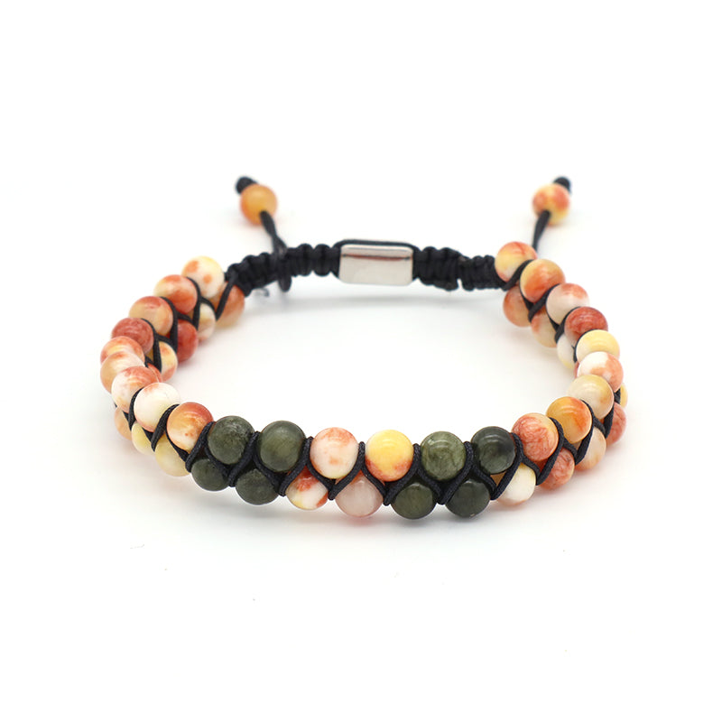 Various Colorful Custom OEM Mens Women Double Layer Stainless Steel Logo Macrame Woven Handmade 6mm Natural Stone Beads Bracelet