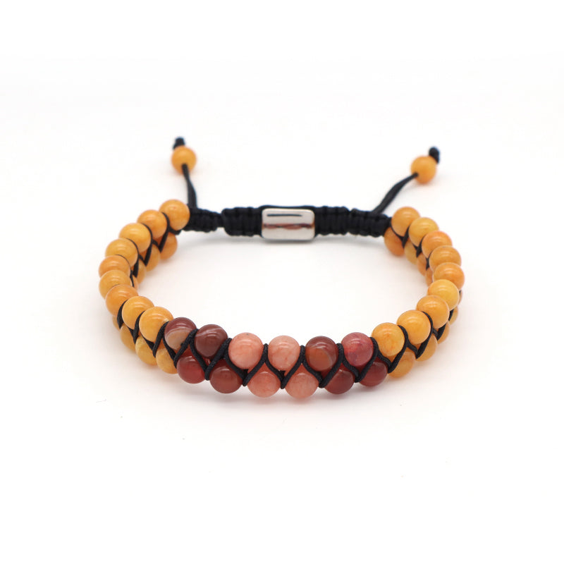 Various Colorful Custom OEM Mens Women Double Layer Stainless Steel Logo Macrame Woven Handmade 6mm Natural Stone Beads Bracelet