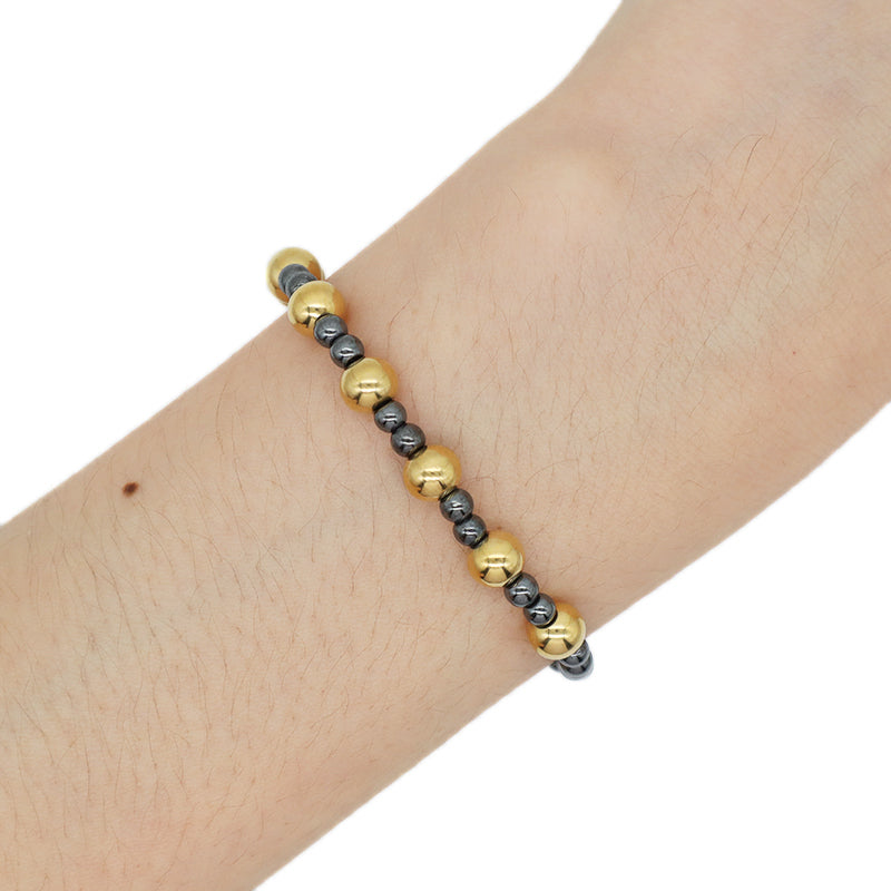 Manufacture Wholesale OEM Factory Custom Women Gold Plated Elastic Gemstone Healing Energy Hematite Natural Stone Beads Bracelet