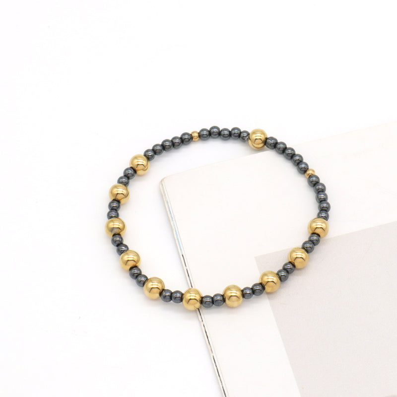 Manufacture Wholesale OEM Factory Custom Women Gold Plated Elastic Gemstone Healing Energy Hematite Natural Stone Beads Bracelet