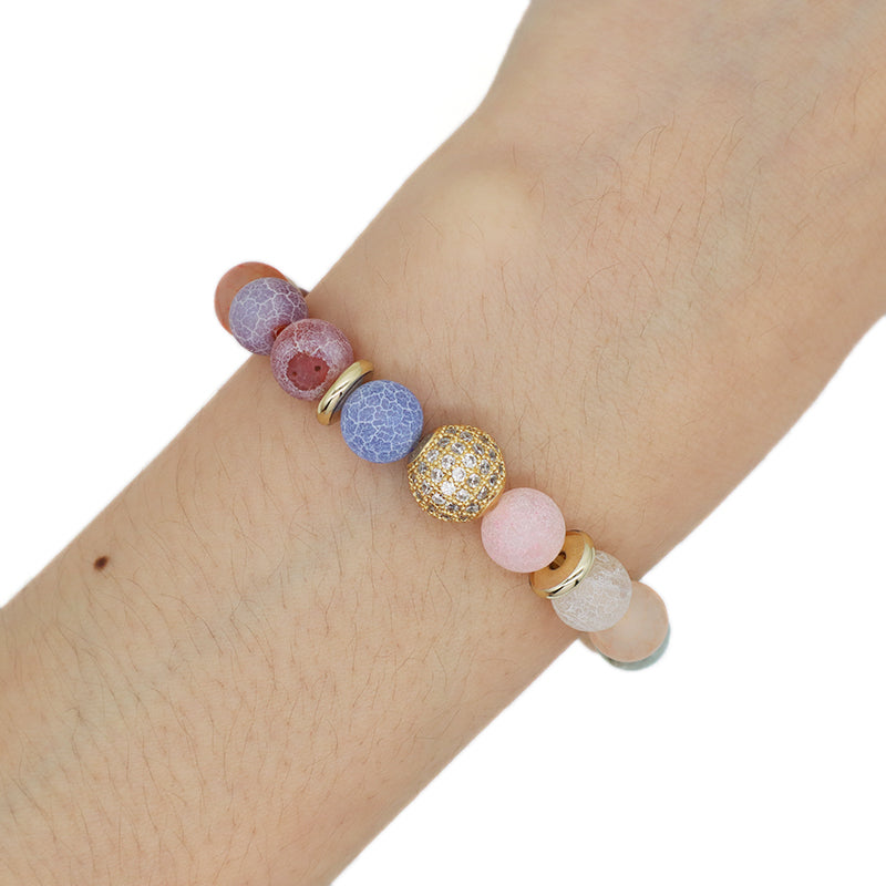 Healing Energy Gemstone Wholesale OEM Factory Custom Gold Plated Elastic Natural Stone Beads Crack Agate Bracelet For Women Gift