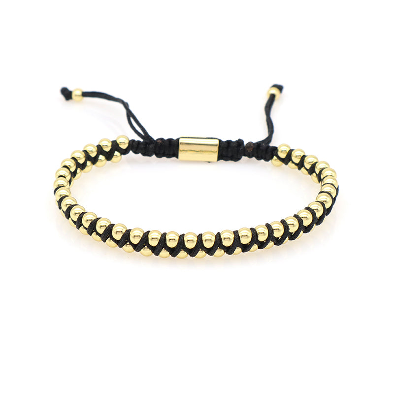 Double Layer OEM Custom Friendship 4mm Gold Plated Black Beads Jewelry Handmade Woven Braided Brass Beaded Bracelet For Women
