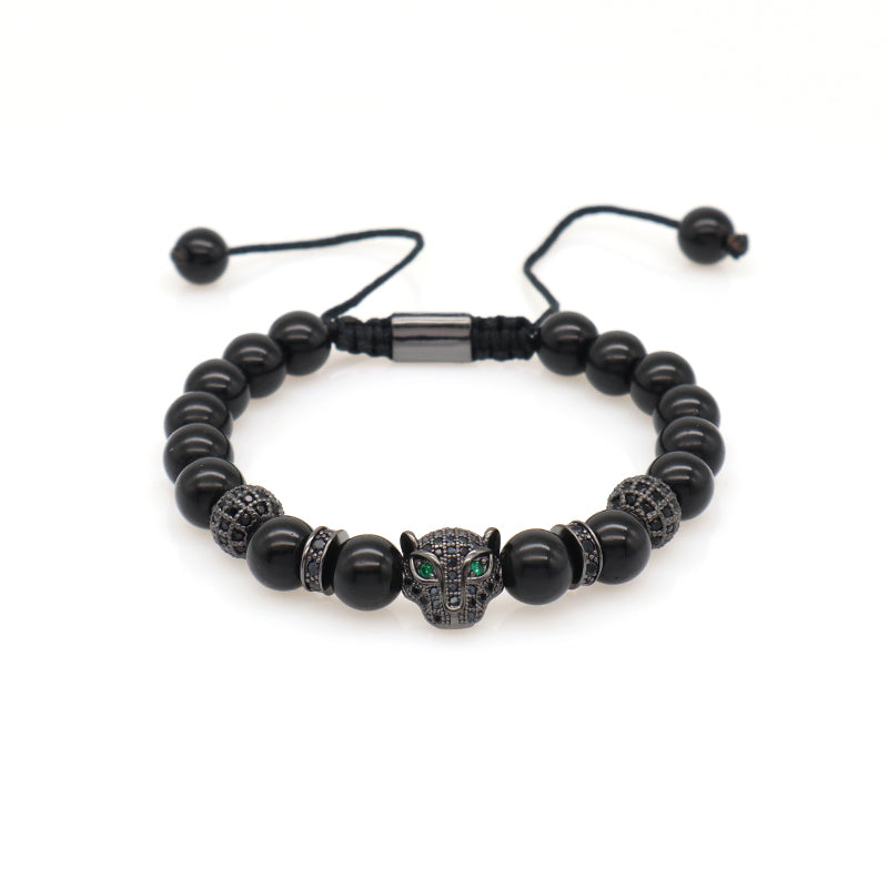 New OEM Wholesale Custom Trendy 8mm Energy Natural Stone Beads Ajustable Braided Woven Leopard Agate Tiger Eyes Bracelet For Men