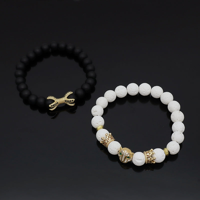 New Wholesale OEM Custom Trendy 8mm 10mm Energy Healing Natural Stone Agate Lava Beads Leopard Butterfly Bracelet For Men Women