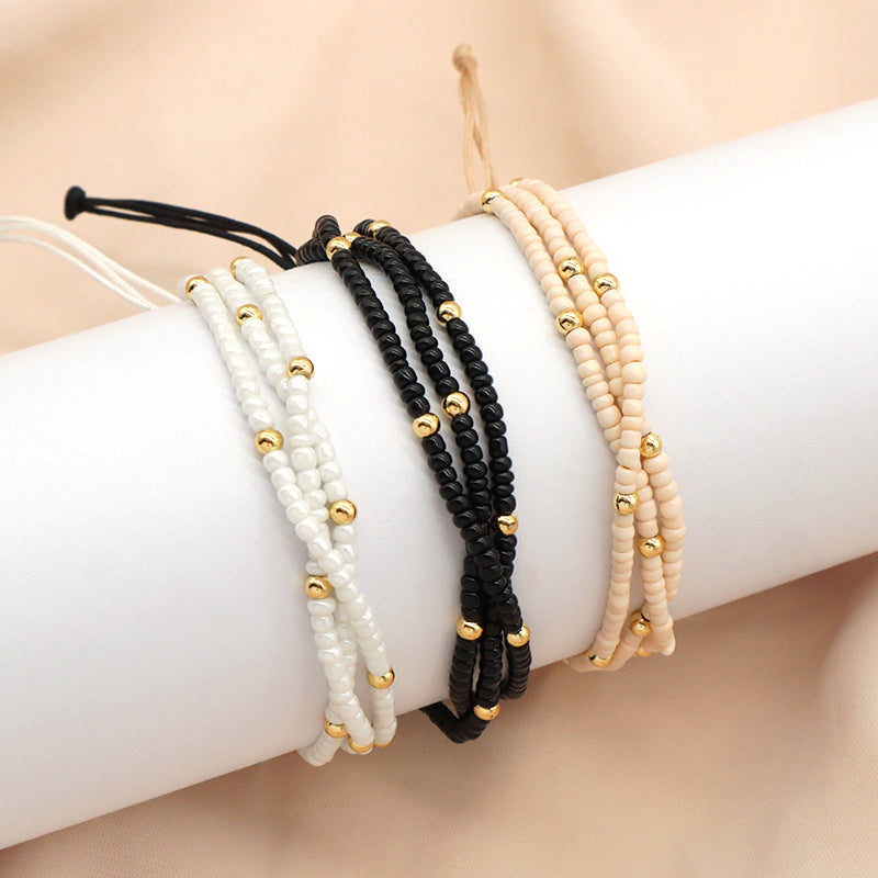Handmade Three Layer Various Color Wholesale OEM China Factory Custom Jewelry Women Ajustable Gold Plated Seed Beaded Bracelet