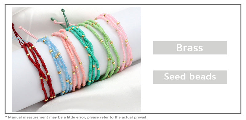 Various Colorful Handmade Wholesale OEM Factory Custom Jewelry Women Ajustable Three Layer Gold Plated Seed Beaded Bracelet