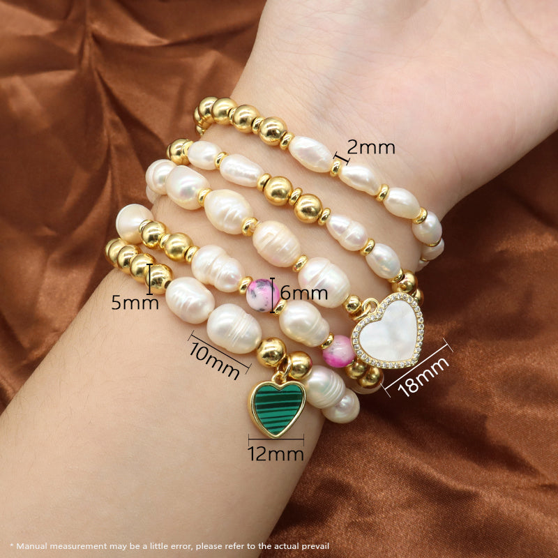 New Bulk Sale OEM Handmade Fashion Customized Jewelry Gold Plated Fresh Water Pearl Heart Charm Bracelet For Women Gift