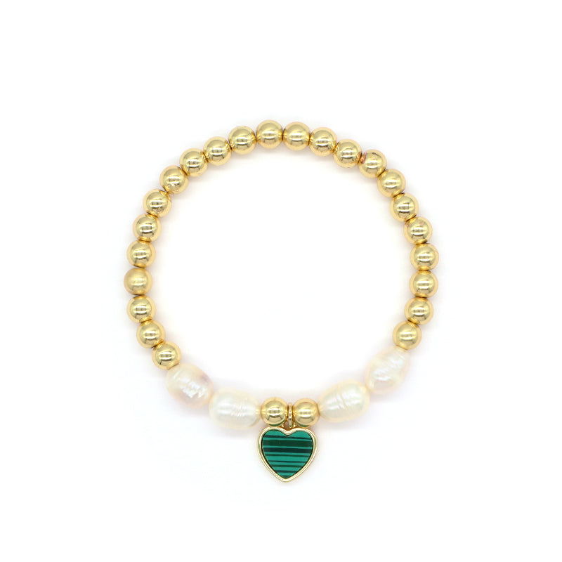 New Bulk Sale OEM Handmade Fashion Customized Jewelry Gold Plated Fresh Water Pearl Heart Charm Bracelet For Women Gift