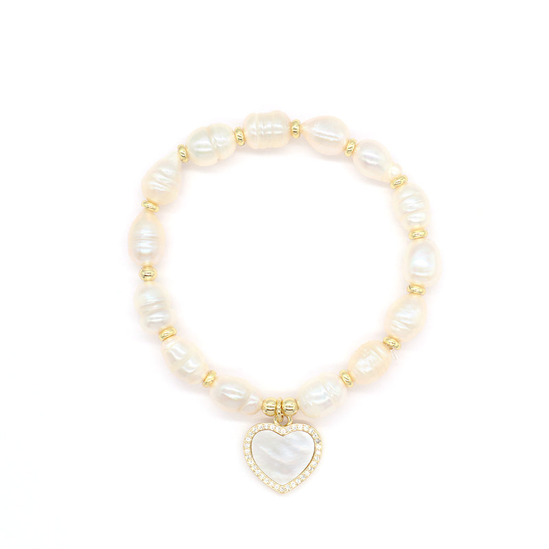 New Bulk Sale OEM Handmade Fashion Customized Jewelry Gold Plated Fresh Water Pearl Heart Charm Bracelet For Women Gift